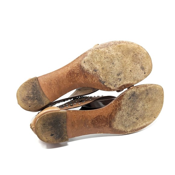 Ash Womens 8 Sandals Leather Studded Silver Gold Metallic Stars Cognac Zip 39 - Picture 7 of 9